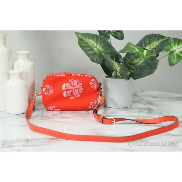 NWT Tory Burch Small Crazy Logo Allover Logo Print Camera Bag Crossbody Bag NEW - Picture 2 of 7